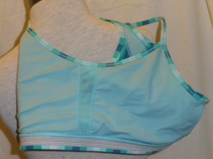 IMGP4372 Lululemon Turquoise , Green and Blue Striped Bra Top with Mesh Racerback 657